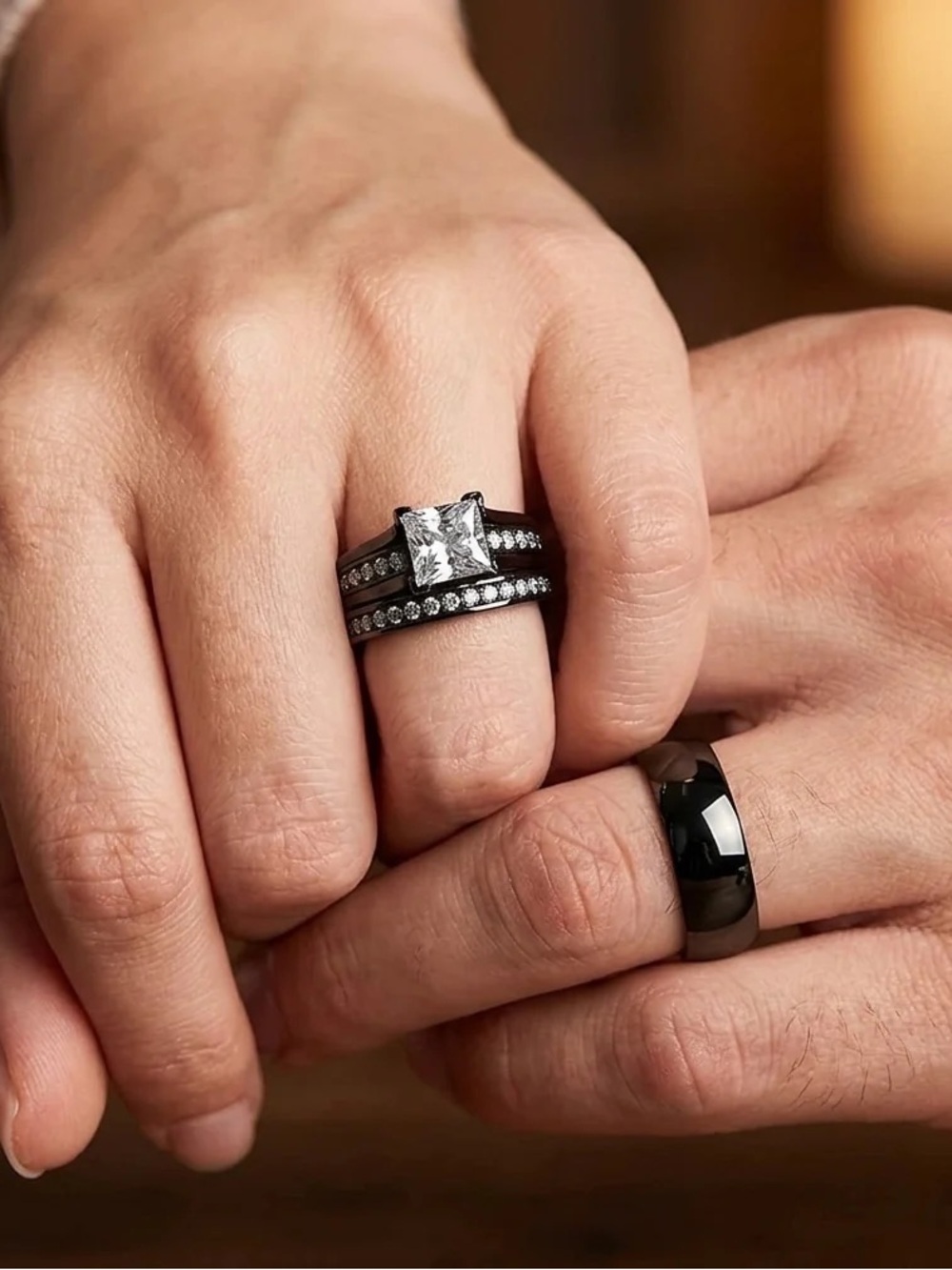 Black CZ Princess Cut Engagement Ring Set +
ST0W383J5-AR003-6-5